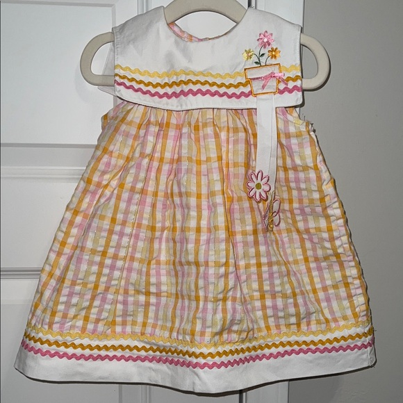 VINTAGE NWOT Y2K Pink/Orange Gingham Plaid Chevron Flower Pot Butterfly Dress - Picture 1 of 5
